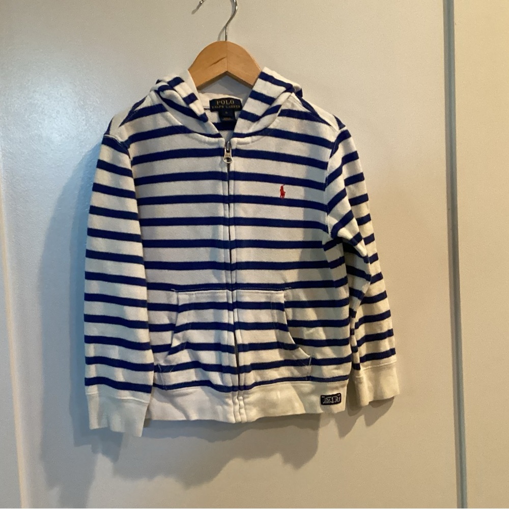 Polo by Ralph Lauren White & Blue Striped Zip Hoodie for Kids